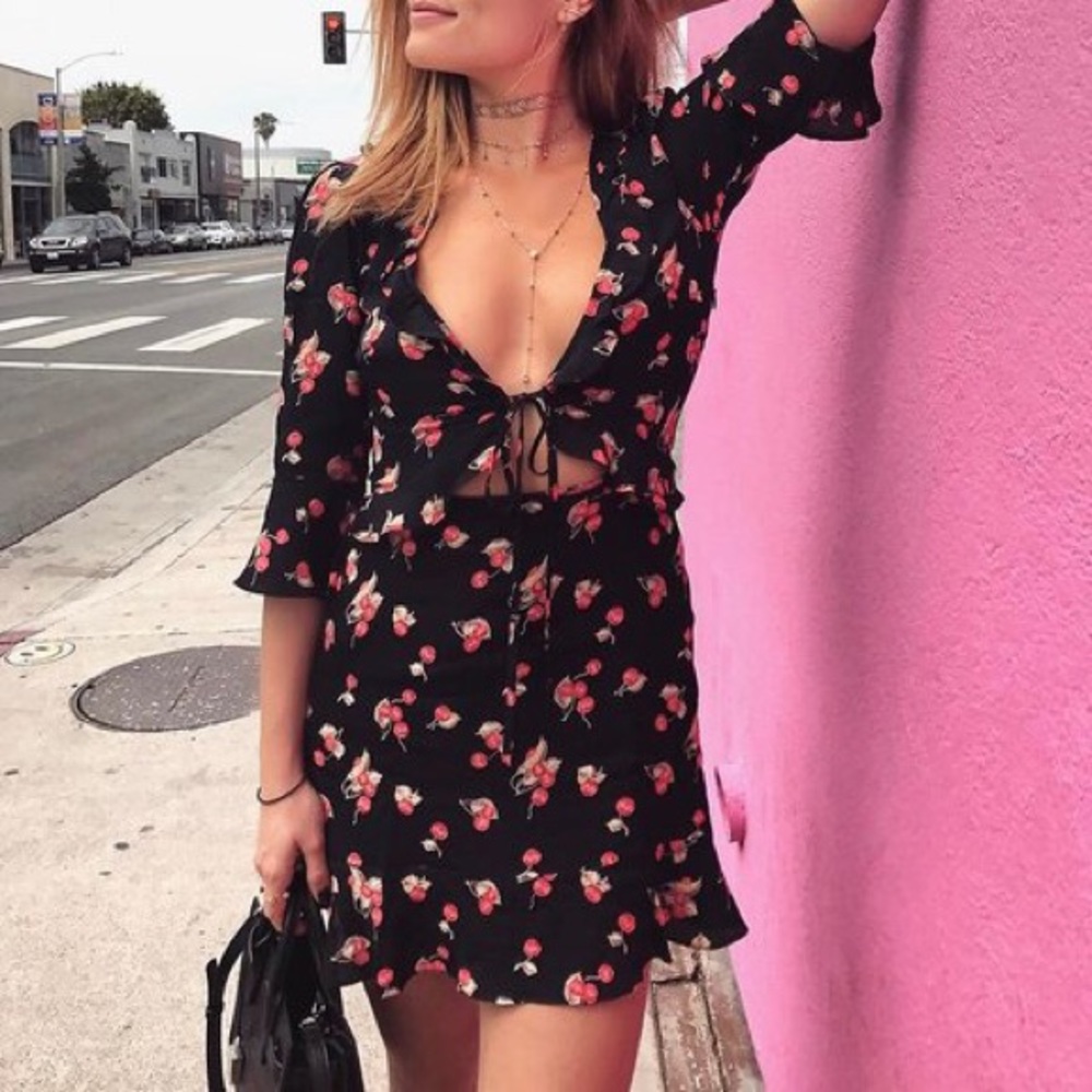 For Love and Lemons Cherry Sundress Noir Black